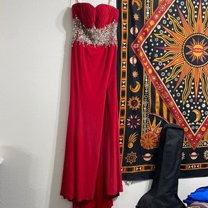 Red Jeweled Strapless Gown